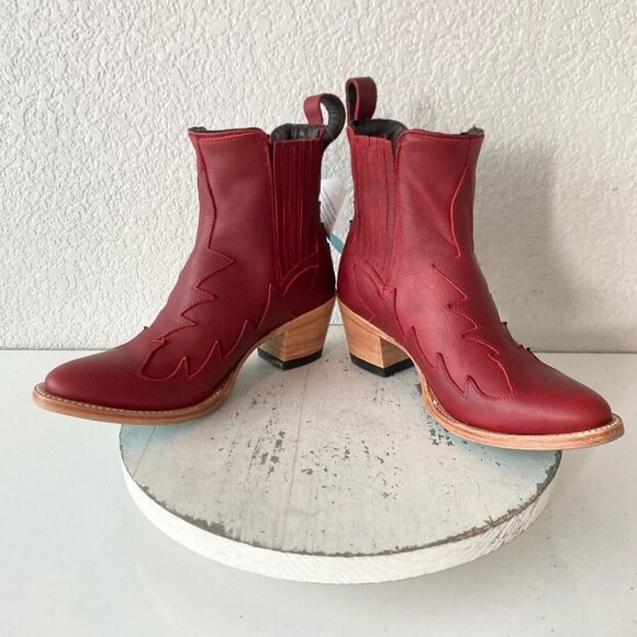 Lane CHELSEA Womens Cowboy Bootie 6 Western Red Short Cowgirl Ankle Boots EUC - Picture 7 of 11